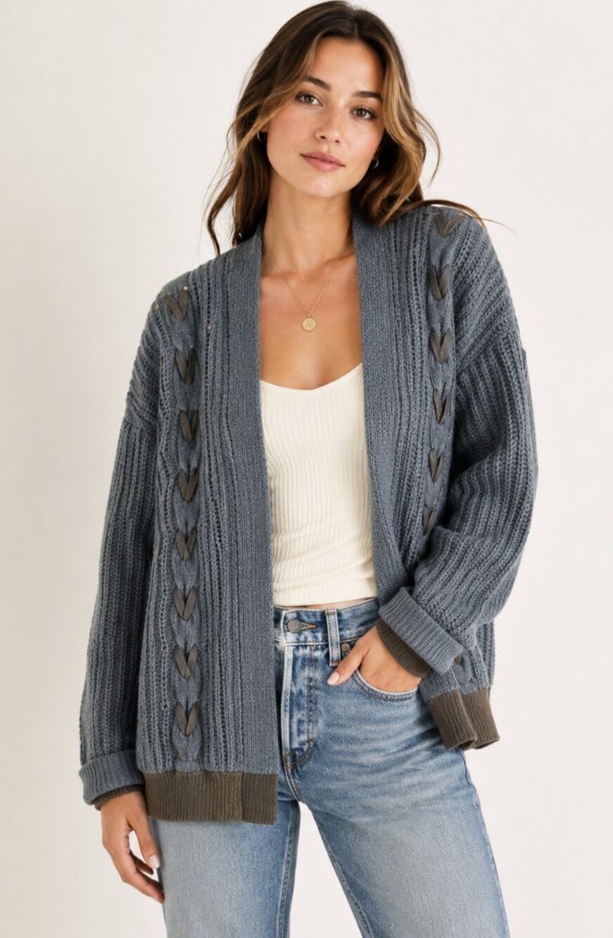 NWT Mystree Fisherman Cable Knit Grandma Grandpa Navy Cardigan